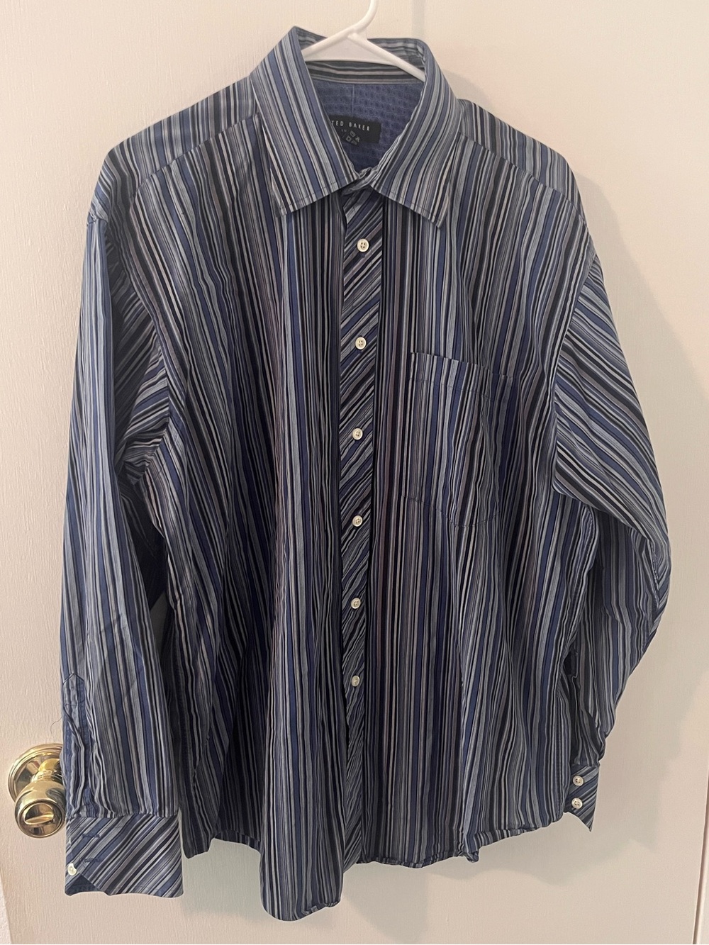 Ted Baker London Men’s Cotton Dress Shirt Blue Striped Front Pocket 16.5 34 / 35
